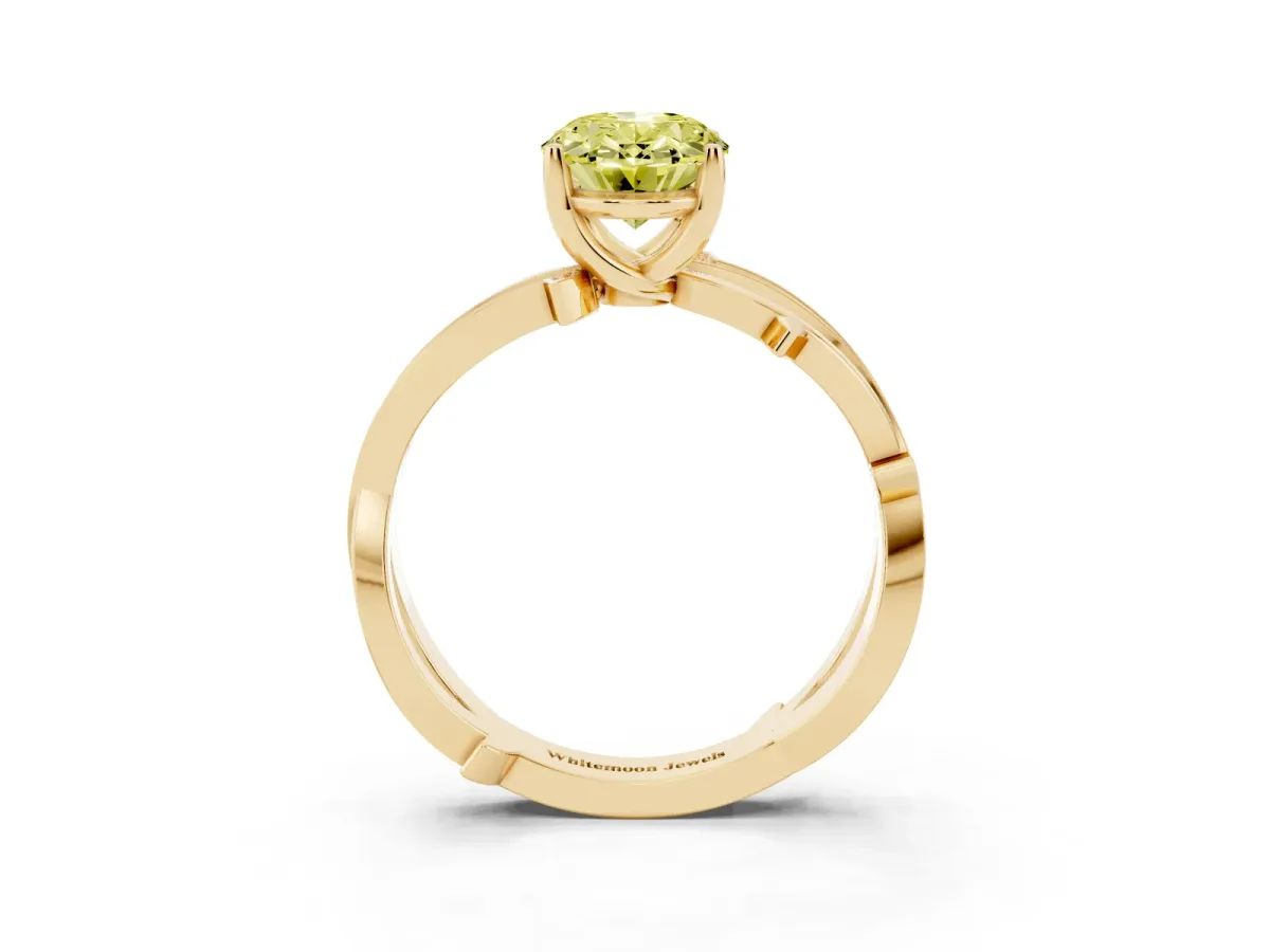 Fancy Yellow Oval Cut Solitaire Twist Band with Pavé Accents and Four-Prong Setting Yellow gold