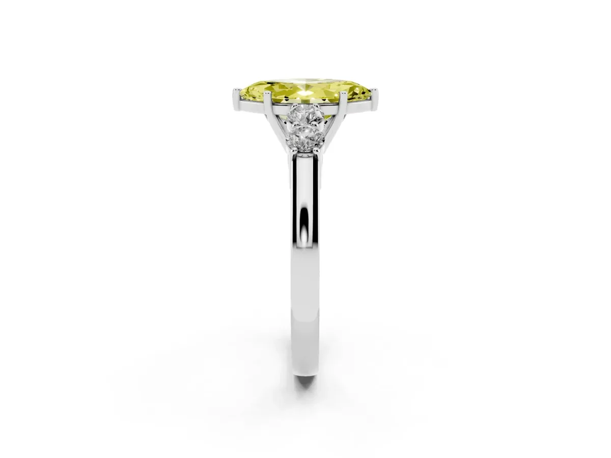 Fancy Yellow Marquise Cut Cut Diamond Five-Stone Prong Set White Gold Ring Silver