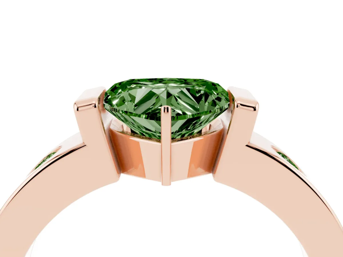 Fancy Green Heart Cut Brilliant Channel-Set Diamond Ring with Bezel Prong Setting Rose gold