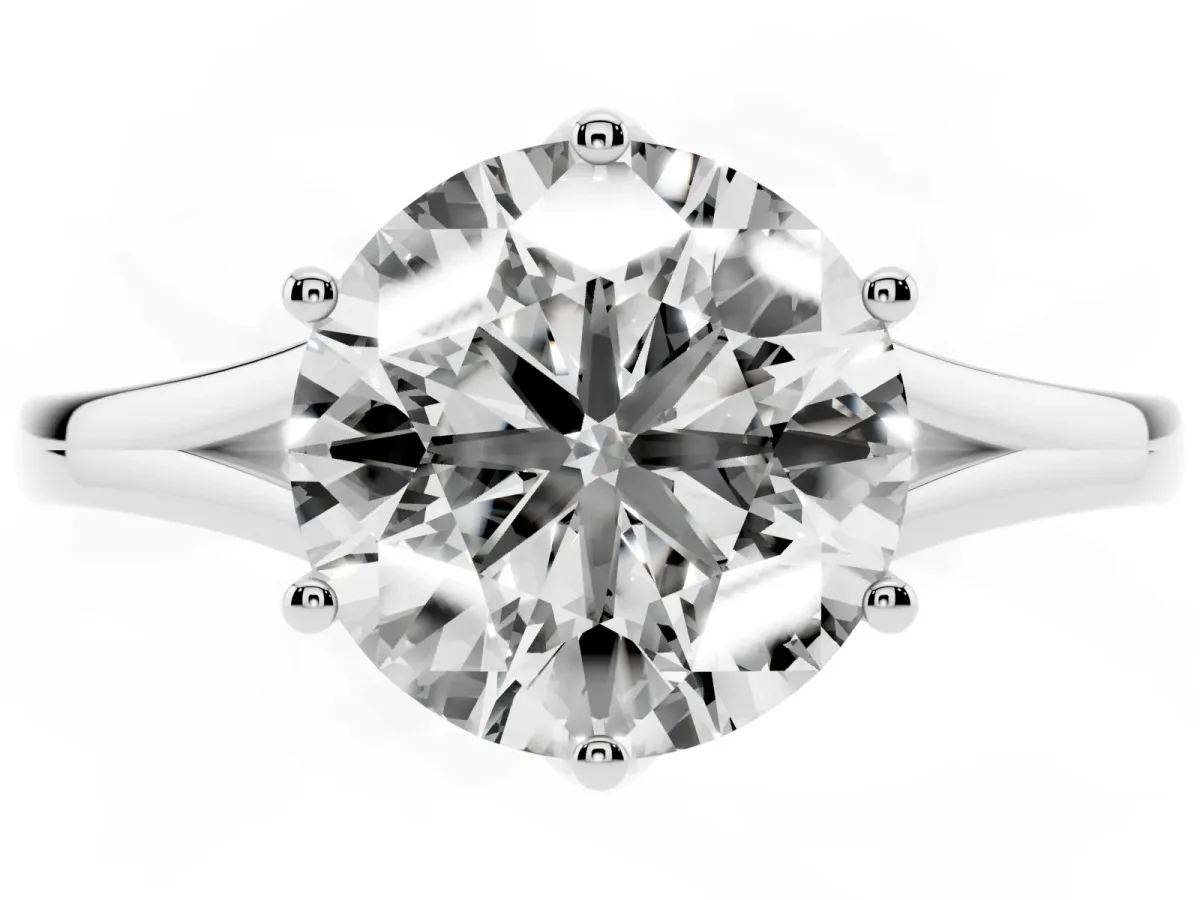 Round Cut Solitaire Diamond Ring with Six-Prong Setting and Tapered Band White gold