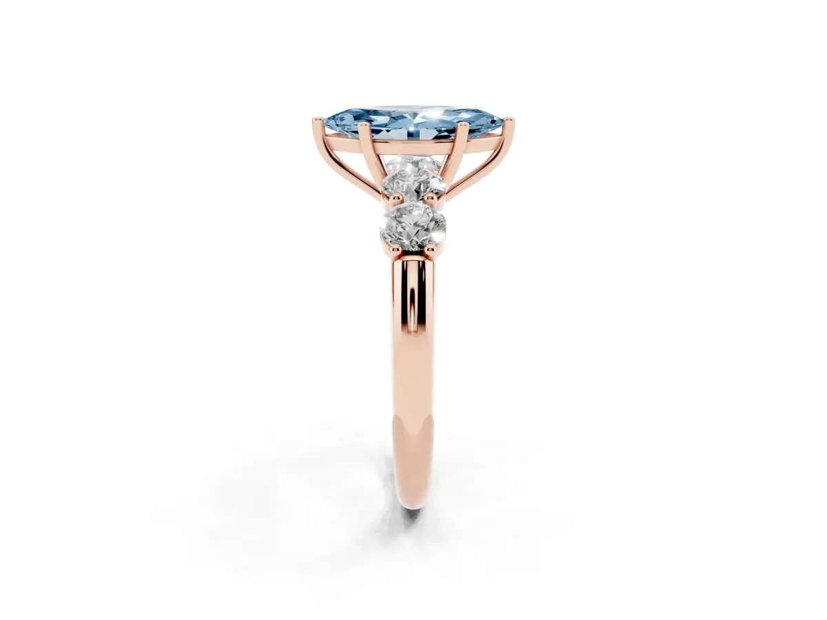 Fancy Blue Marquise Cut Cut Five-Stone Prong Set Diamond Ring with Classic Band Rose gold