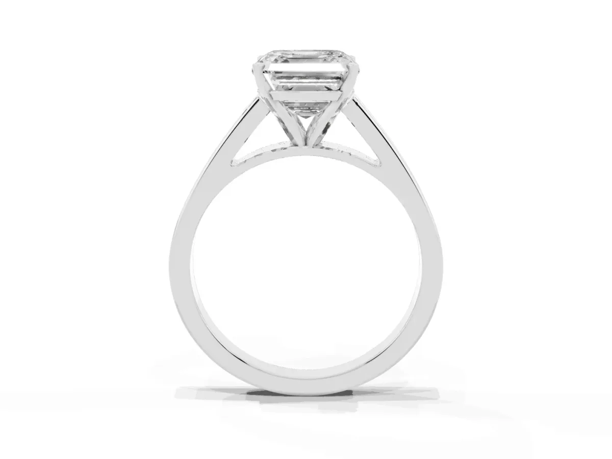 Asscher Cut Solitaire Engagement Ring with Four-Prong Setting and Tapered Band Silver