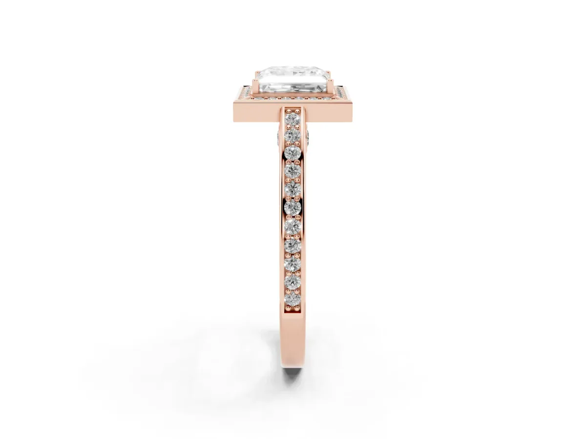 Princess Cut Cut Halo Pave Split Shank Prong Setting Ring Rose gold