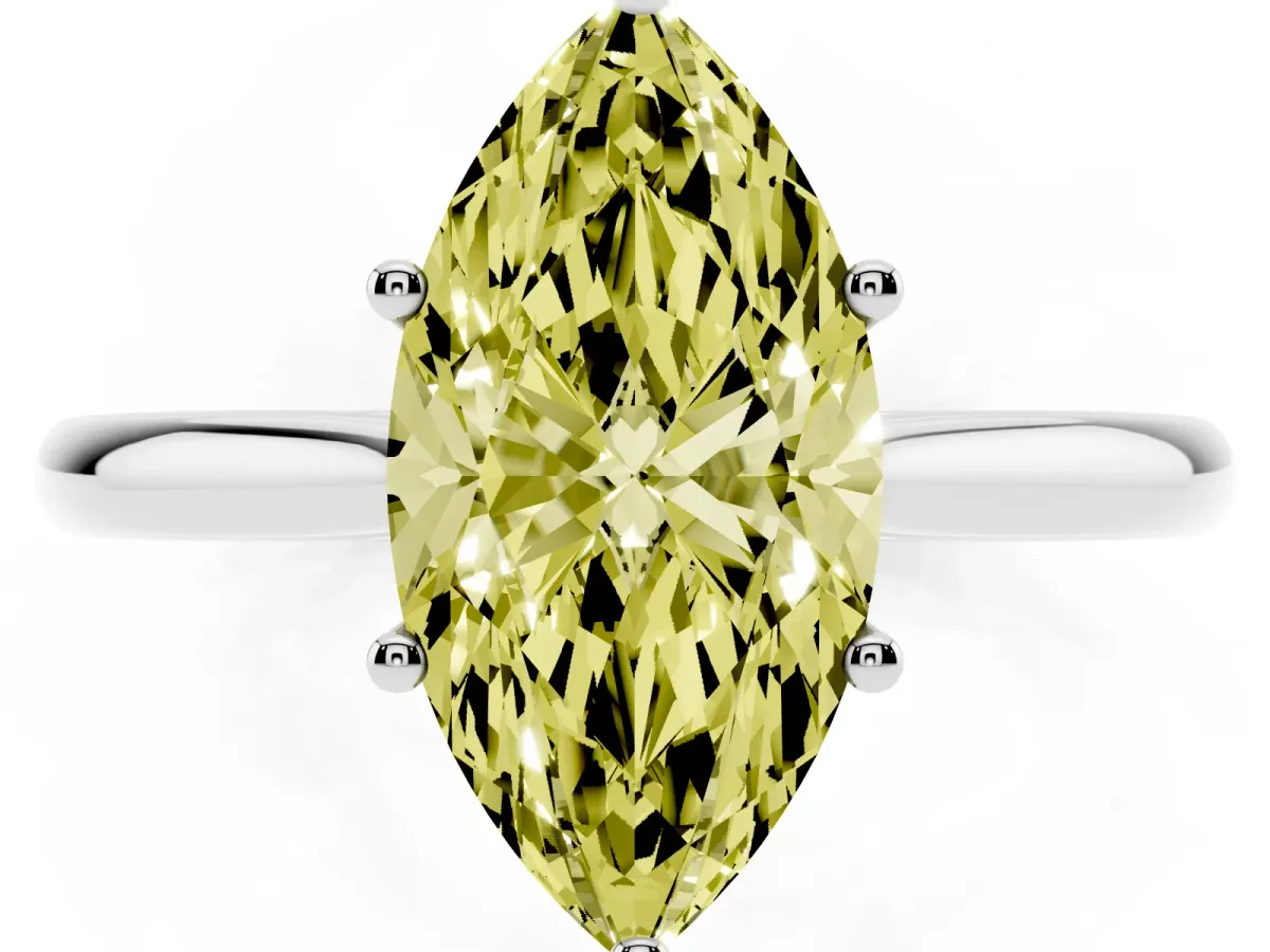 Fancy Yellow Marquise Cut Cut Solitaire Ring with Cathedral Band and Four-Prong Setting Silver