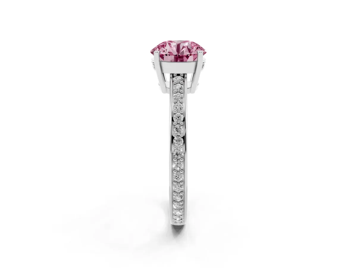 Fancy Pink Round Cut Solitaire Pavé Band Prong Setting Ring Silver