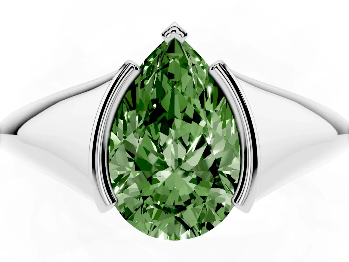 Fancy Green Pear Cut Solitaire Tension Set Diamond Ring Silver