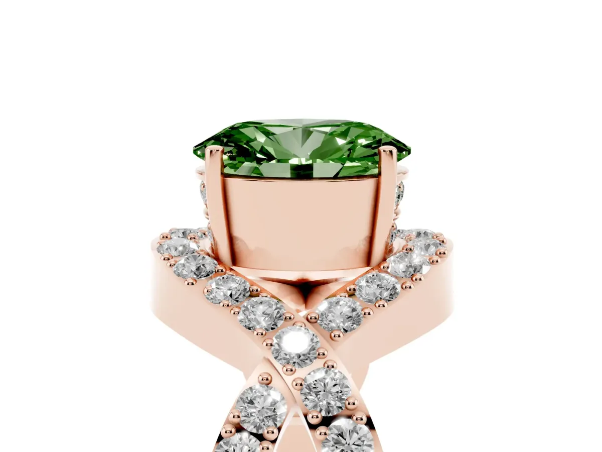 Fancy Green Oval Cut Solitaire Twist Band Pavé Diamond Engagement Ring Rose gold