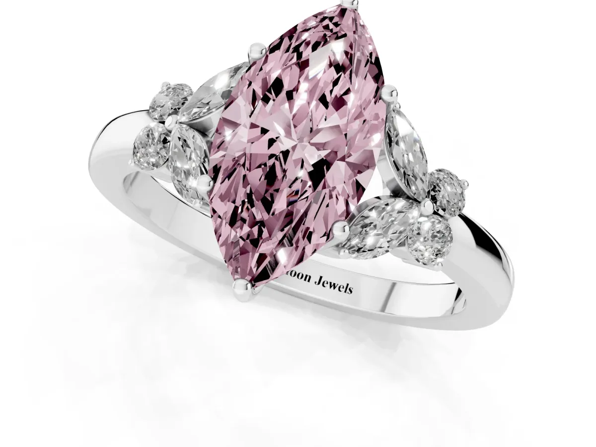Fancy Pink Marquise Cut Cut Solitaire Floral Diamond Ring with Four-Prong Setting Silver