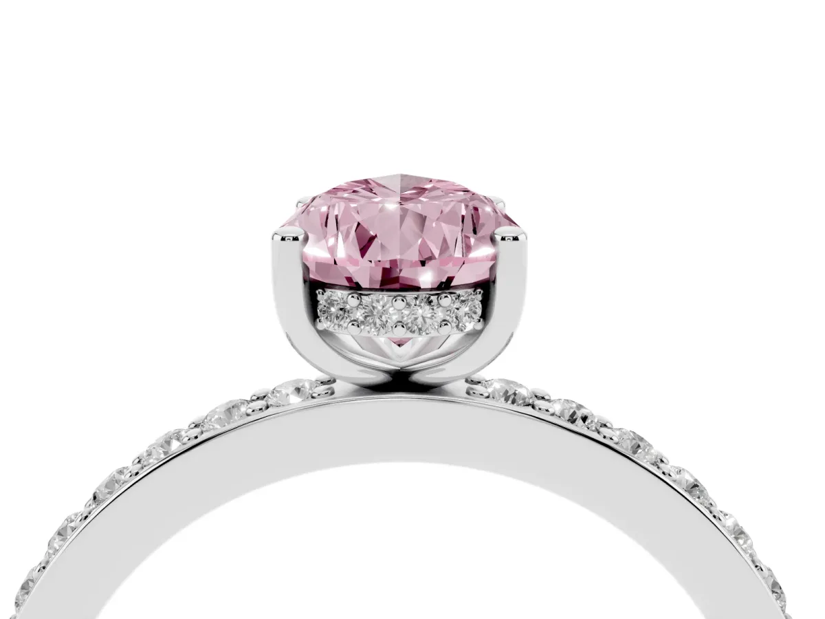 Fancy Pink Pear Cut Cut Diamond Pavé Band Ring with Four-Prong Setting Platinum