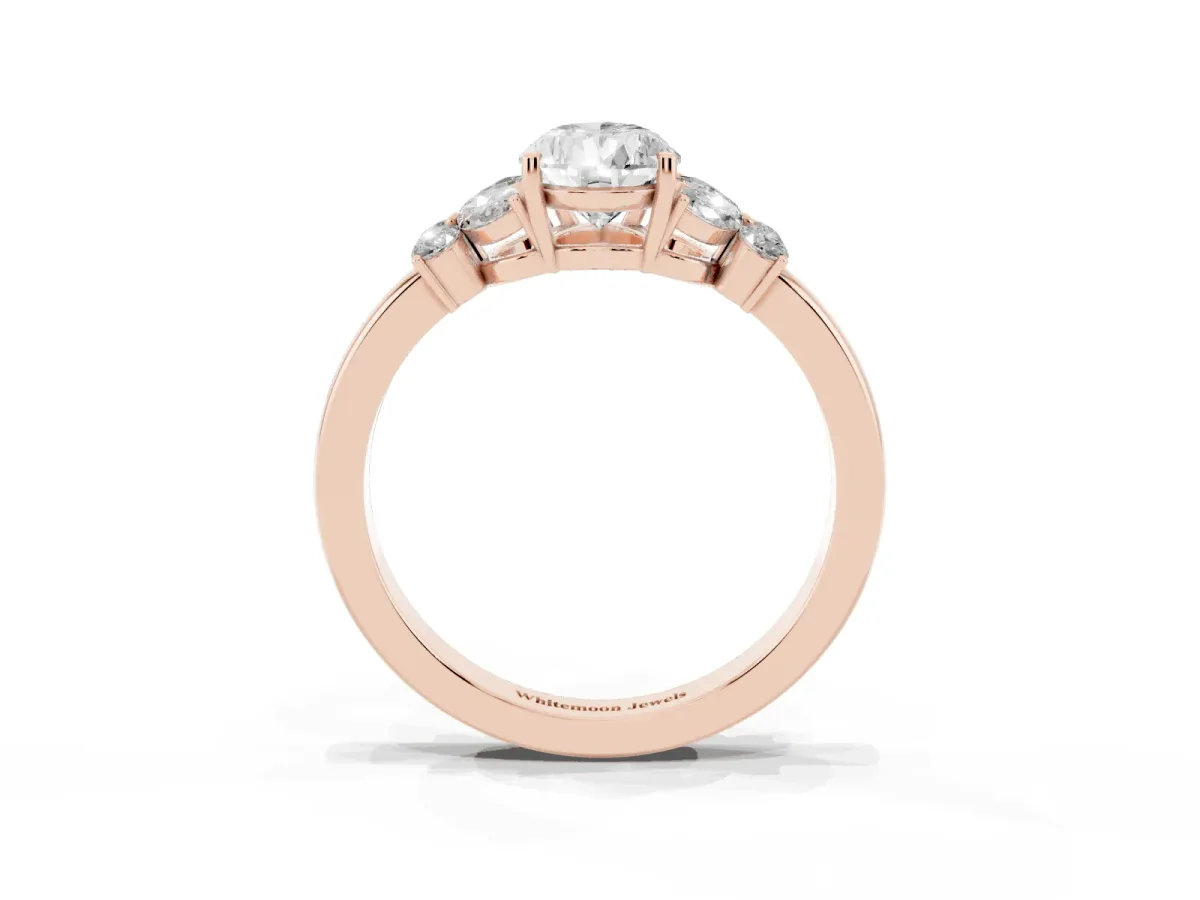 Pear Cut Cut Solitaire Floral Diamond Ring with Four-Prong Setting Rose gold