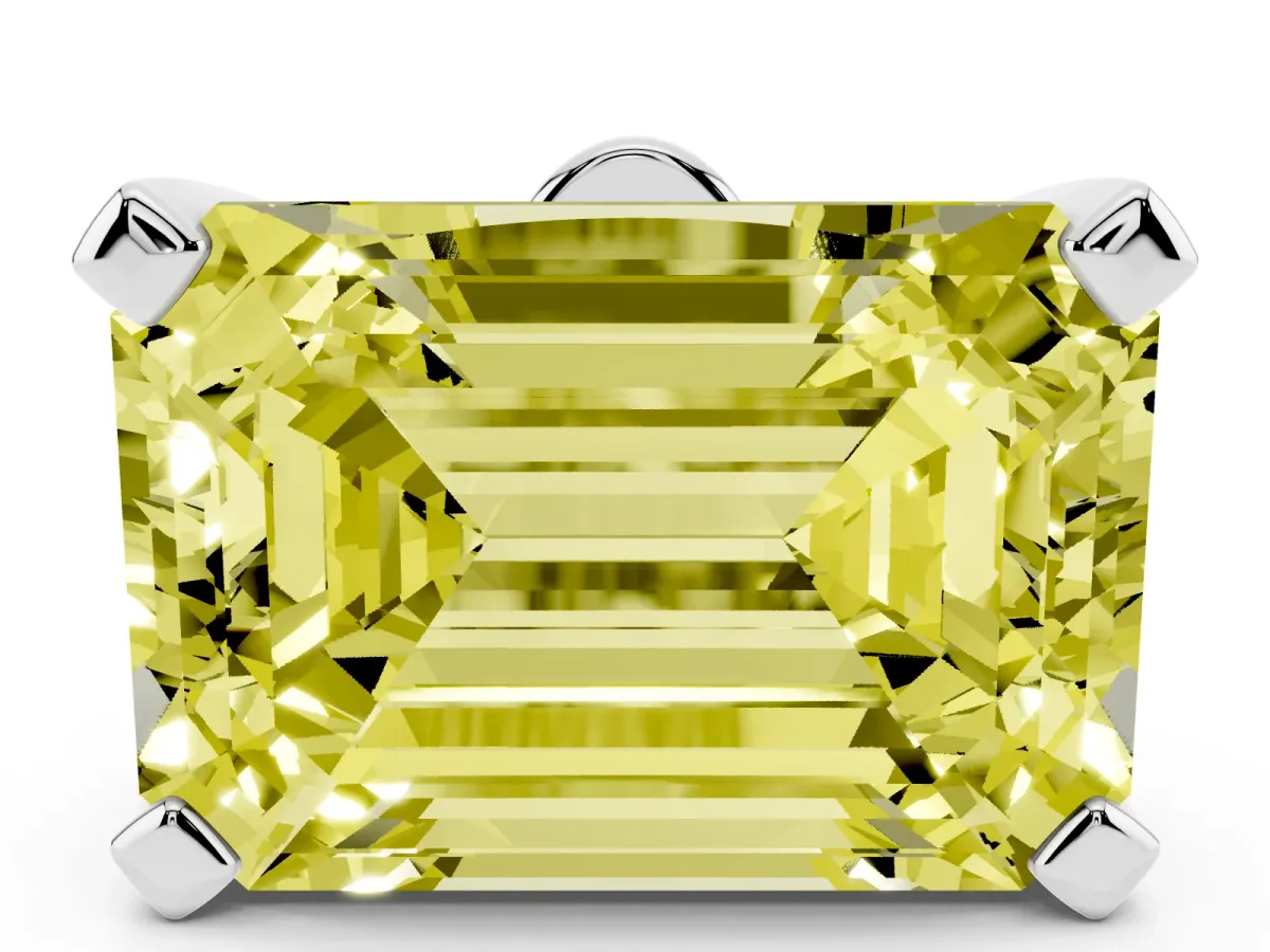 Fancy Yellow Emerald Cut Diamond Solitaire Ring with Prong Setting and Classic Band Platinum