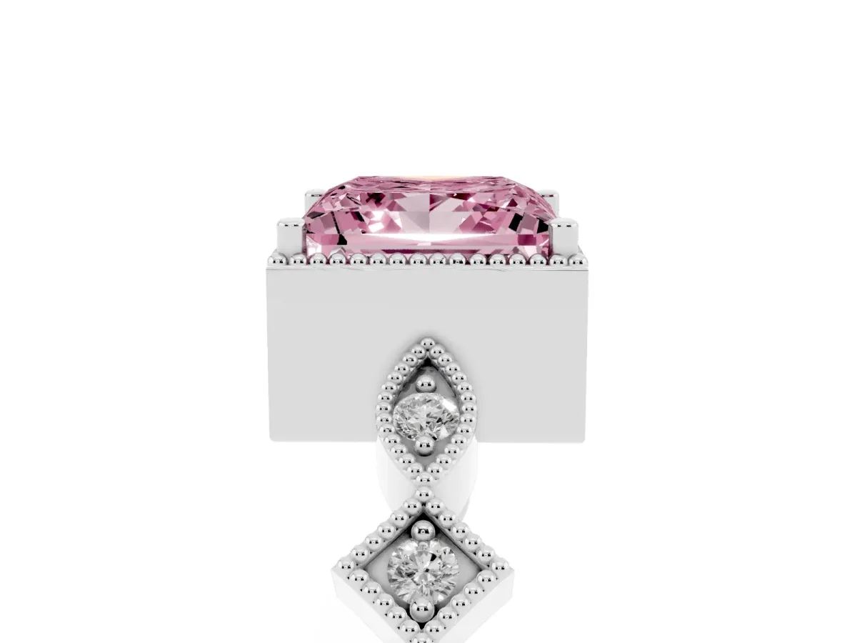 Fancy Pink Princess Cut Milgrain Marquise Diamond Twist Band Ring Silver