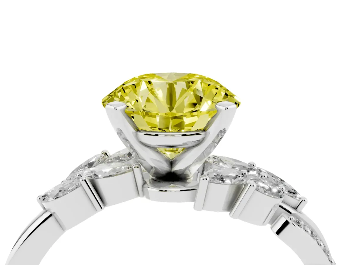 Fancy Yellow Round Cut Solitaire Marquise Twist Band with Six-Prong Setting Silver