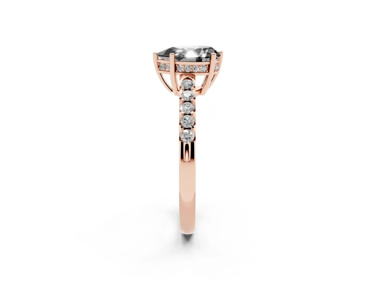 Fancy Black Pear Cut Solitaire Diamond Engagement Ring with Pavé Band and Six-Prong Setting Rose gold