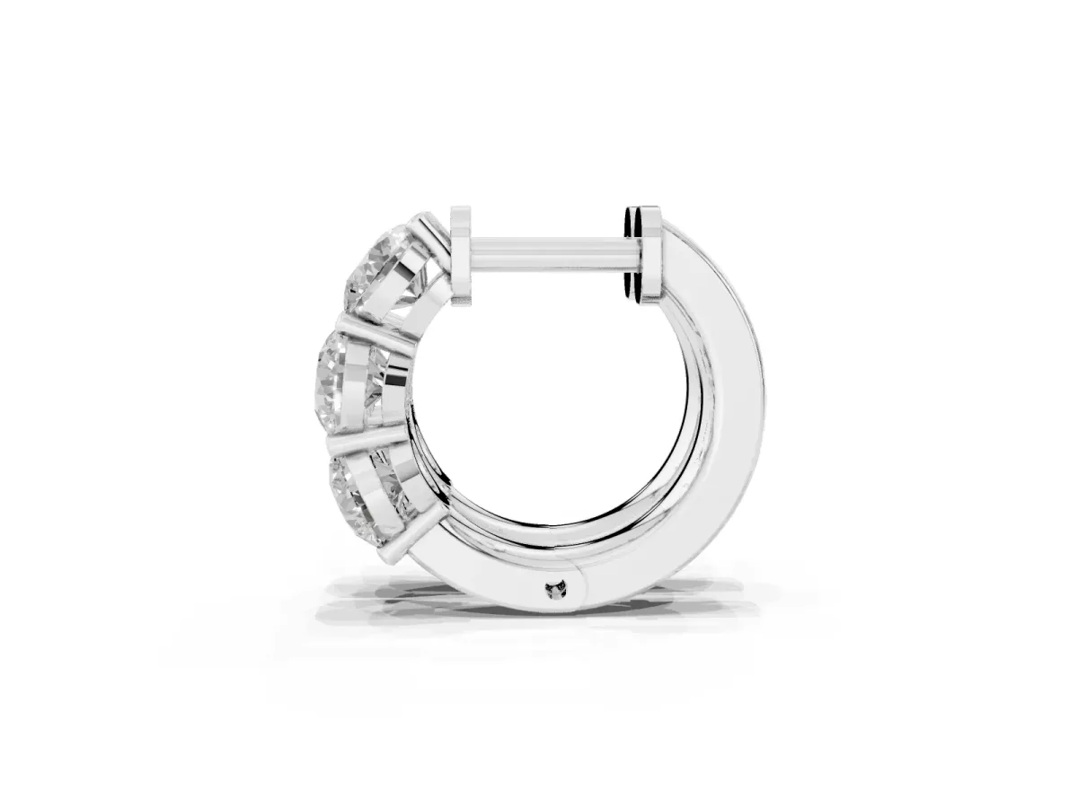 Triple Round Diamond Huggie Earrings with Prong Setting Silver