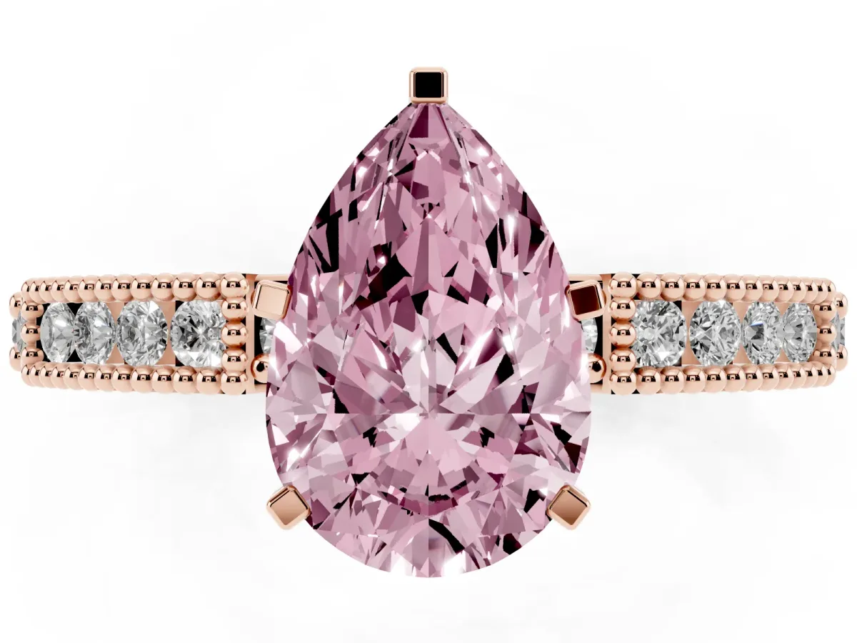 Fancy Pink Pear Cut Solitaire with Pavé Band and Four-Prong Setting Rose gold