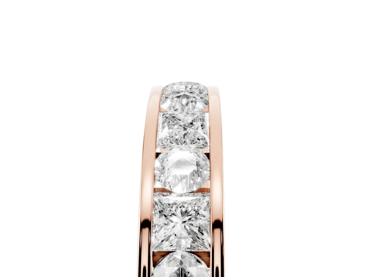 Princess Diamond Channel Set Promise Ring with Round Diamond Accents Rose gold