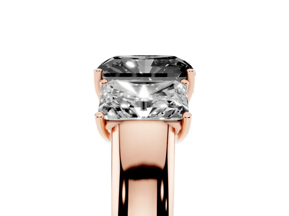 Fancy Black Three-Stone Radiant Cut Cut Diamond Ring with Prong Setting and Classic Band Rose gold