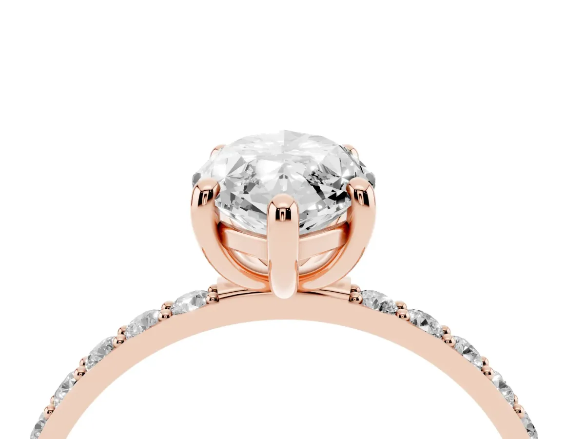 Marquise Cut Diamond Solitaire Ring with Round Pavé Band and Prong Setting Rose gold