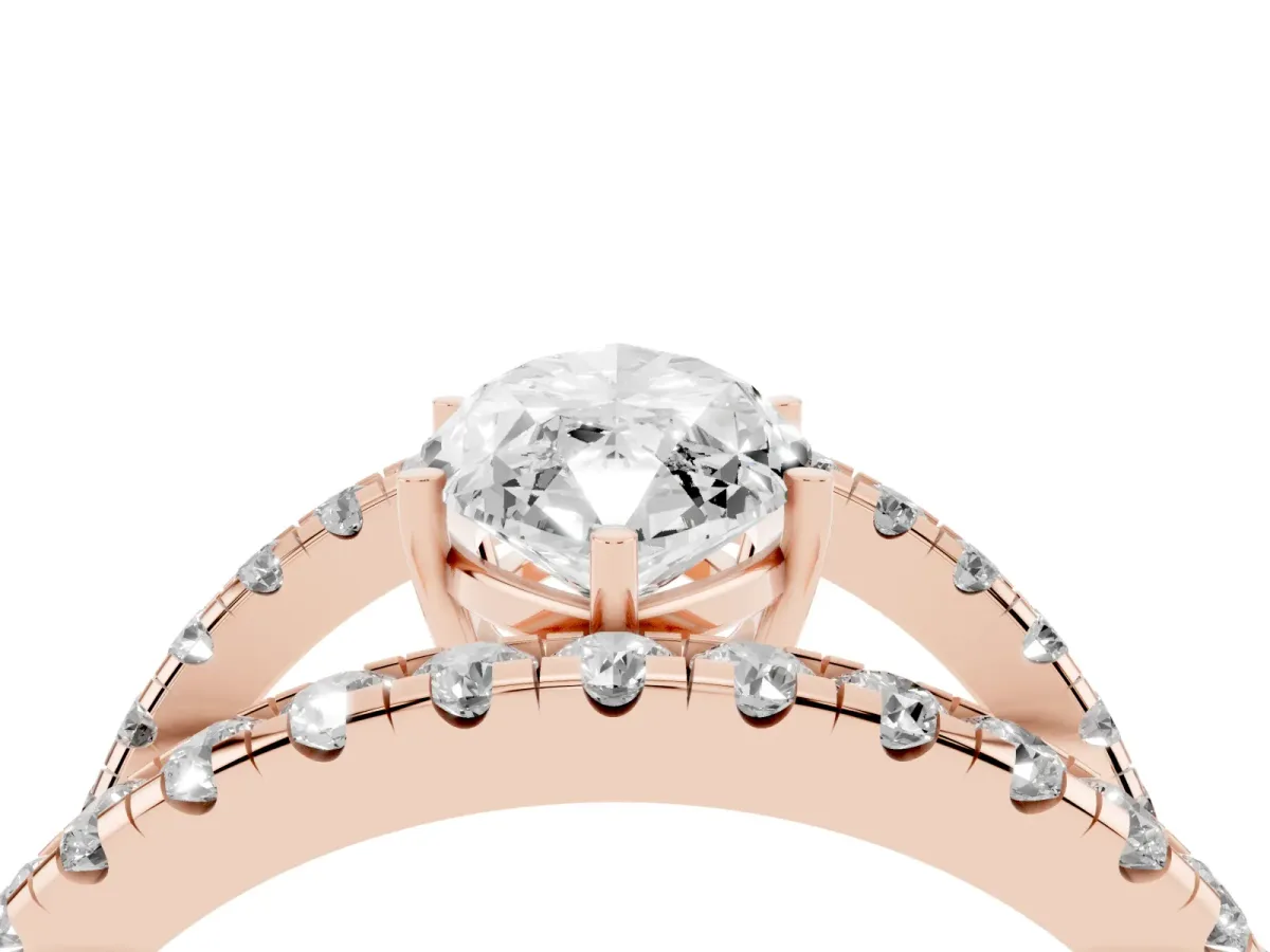 Marquise Cut Solitaire Split Shank Pave Diamond Ring Rose gold
