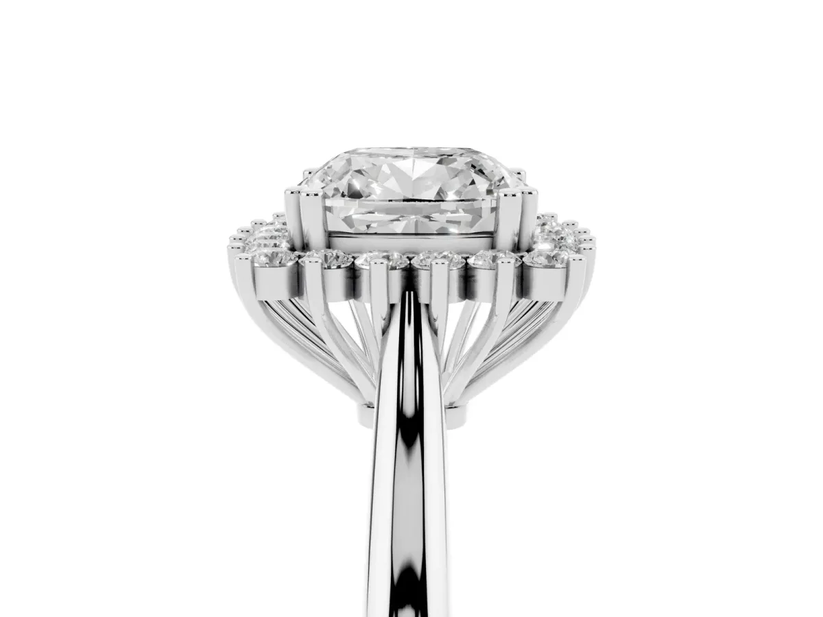 Cushion Cut Cut Diamond Halo Ring with Solitaire Band and Prong Setting Silver