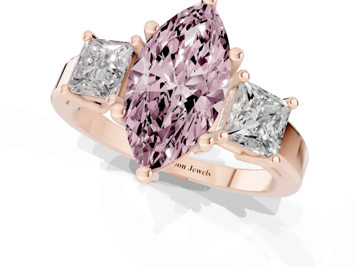 Fancy Pink Three-Stone Marquise Cut Cut Solitaire Ring with Prong Setting Rose gold