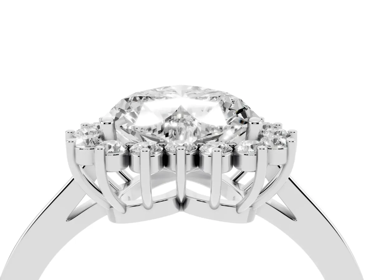 Heart Cut Cut Diamond Halo Ring with Round Brilliant Halo and Solitaire Band Silver
