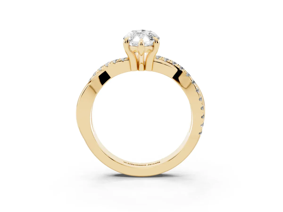 Marquise Cut Cut Diamond Twist Band Solitaire with Prong Setting Yellow gold
