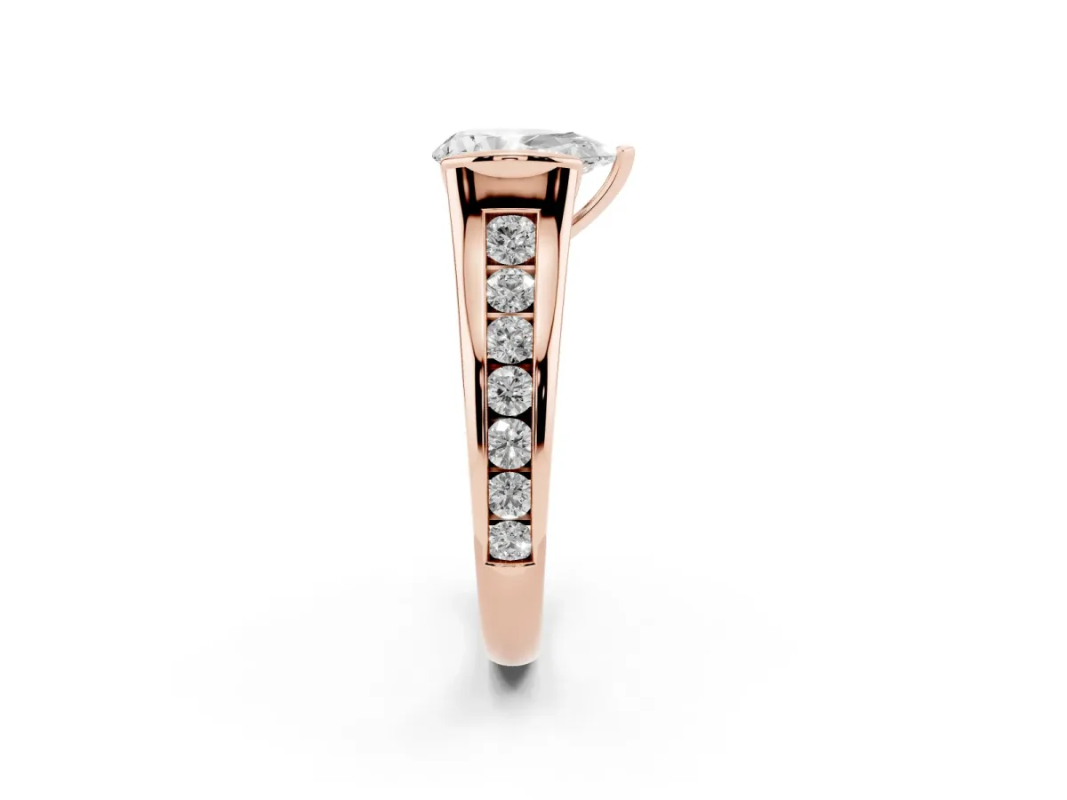 Pear Cut Solitaire Bezel-Set Diamond Ring with Channel-Set Band Rose gold