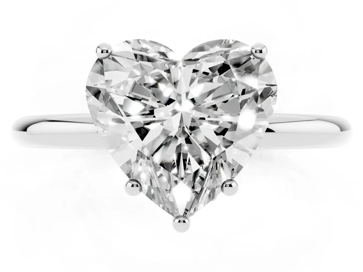 Heart Cut Solitaire Diamond Ring with a Classic Band and Four-Prong Setting Silver