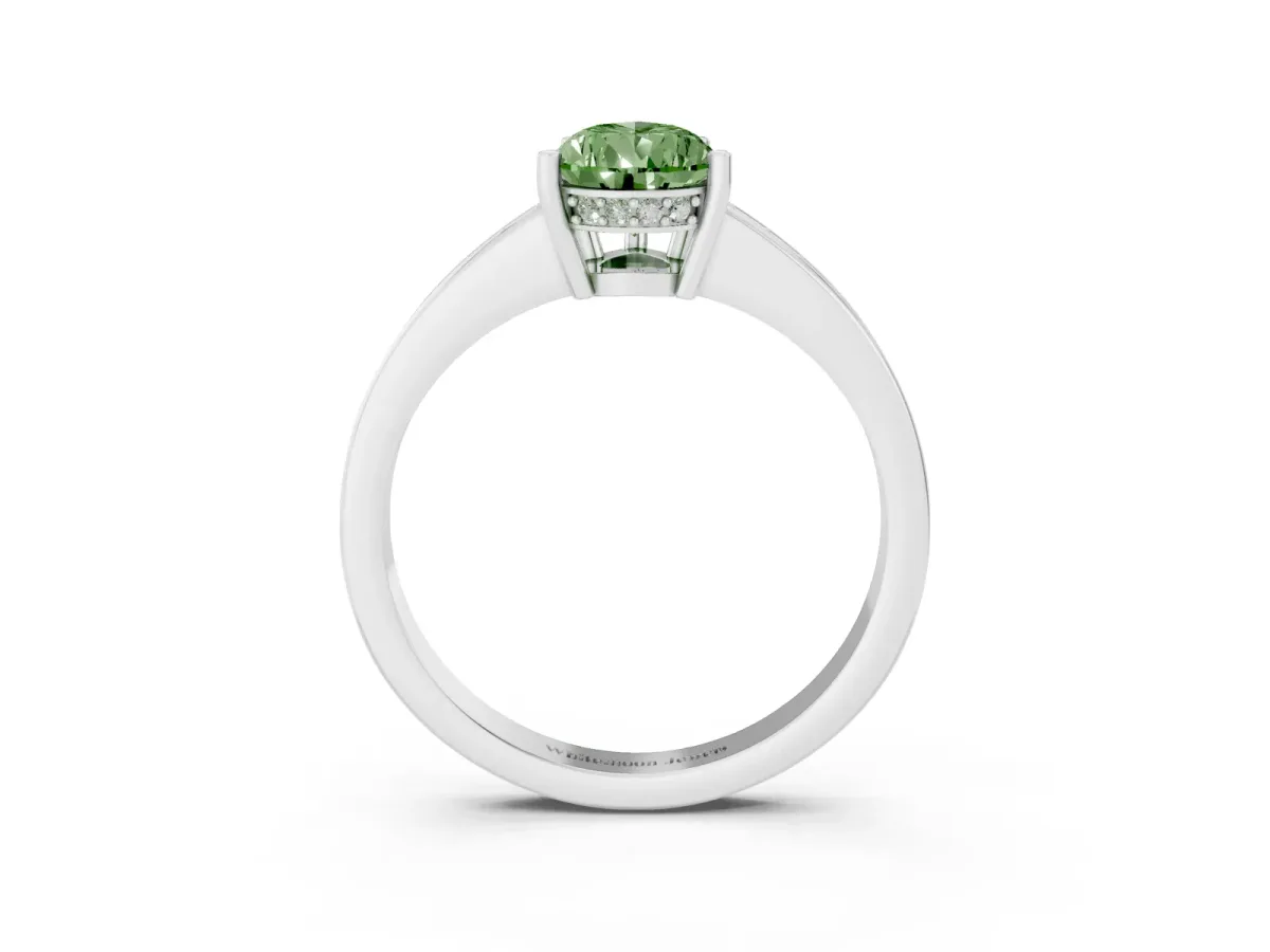 Fancy Green Pear Cut Solitaire Pavé Band Prong Setting Ring Silver