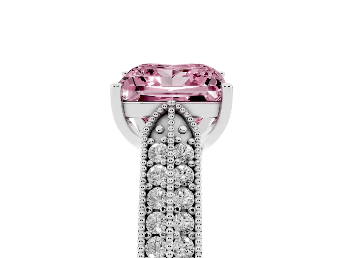 Fancy Pink Princess Cut Cut Pave Split Shank Engagement Ring with Four-Prong Setting White gold