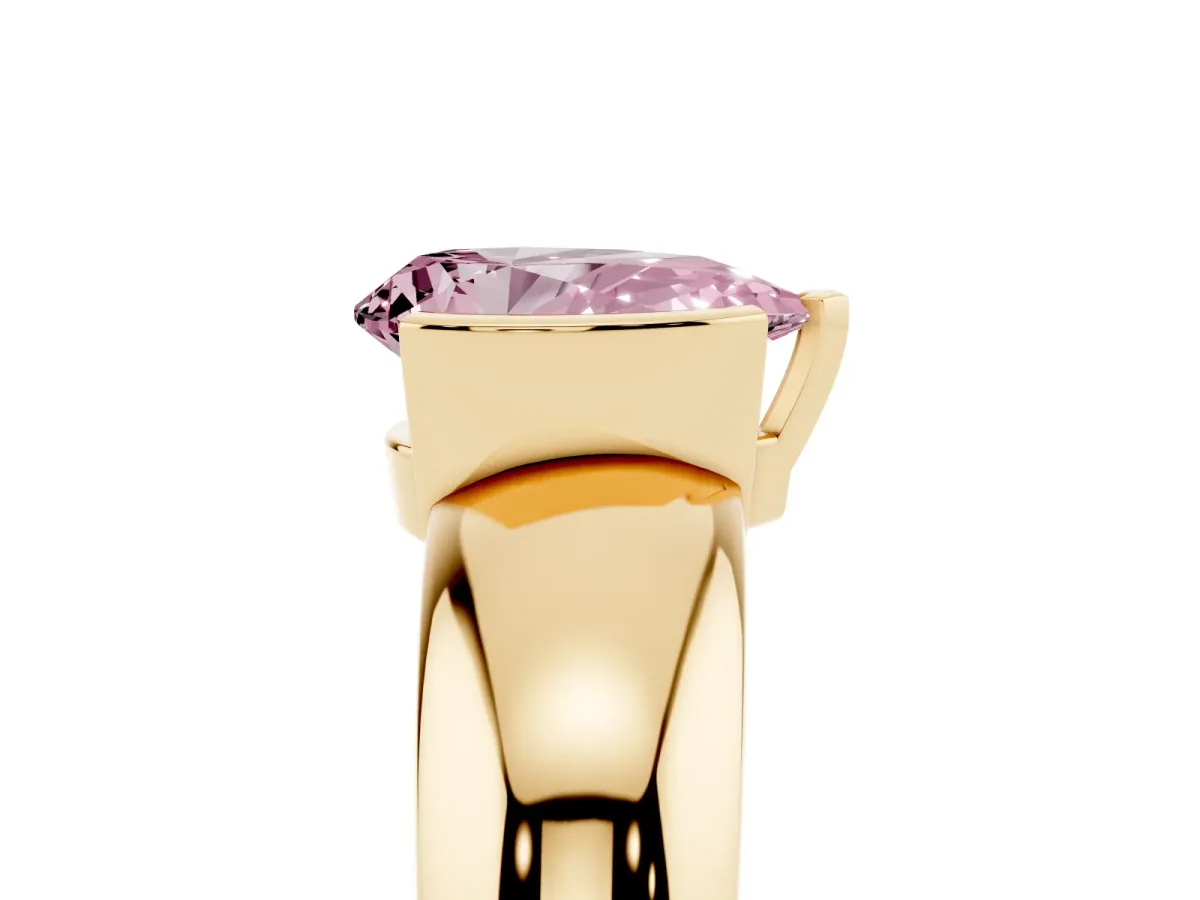 Fancy Pink Pear Cut Solitaire Tension Set Diamond Ring with Wide Band Yellow gold