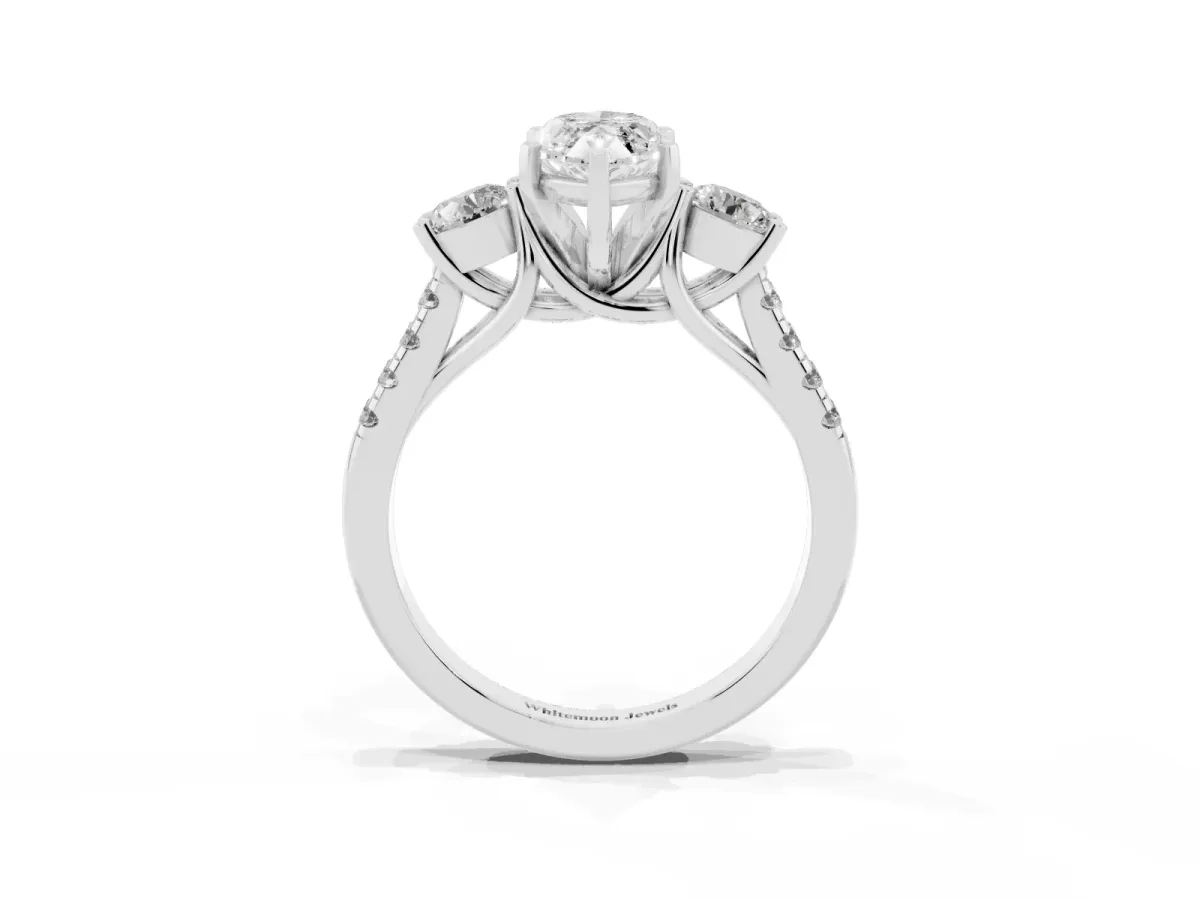 Three-Stone Marquise Cut Diamond Pavé Band with Four-Prong Setting Silver