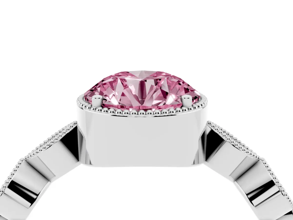 Fancy Pink Round Cut Diamond Vintage Milgrain Ring with Round Stations Silver