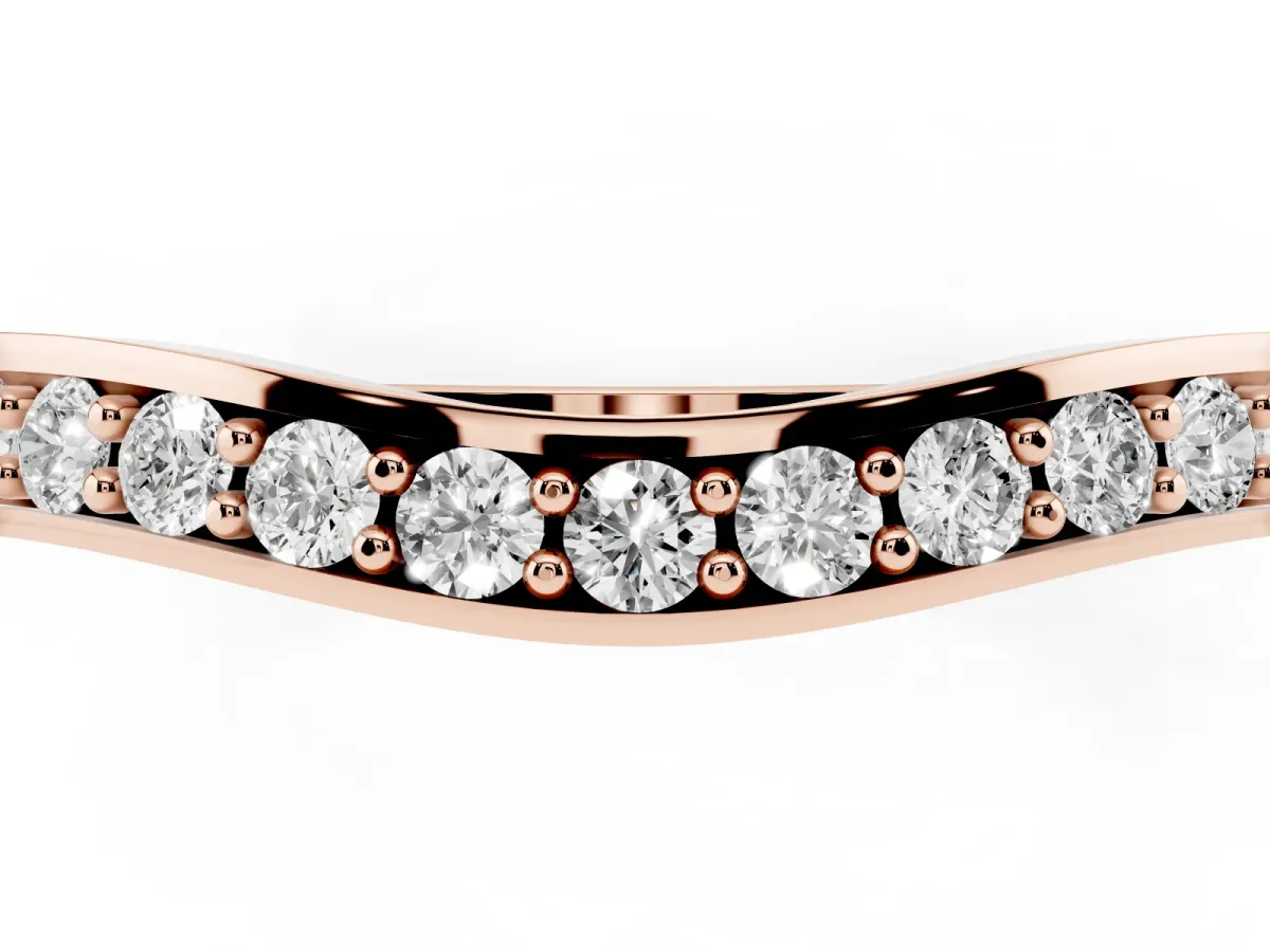 Diamond Pavé Round Cut Curved Band with Channel Setting Rose gold