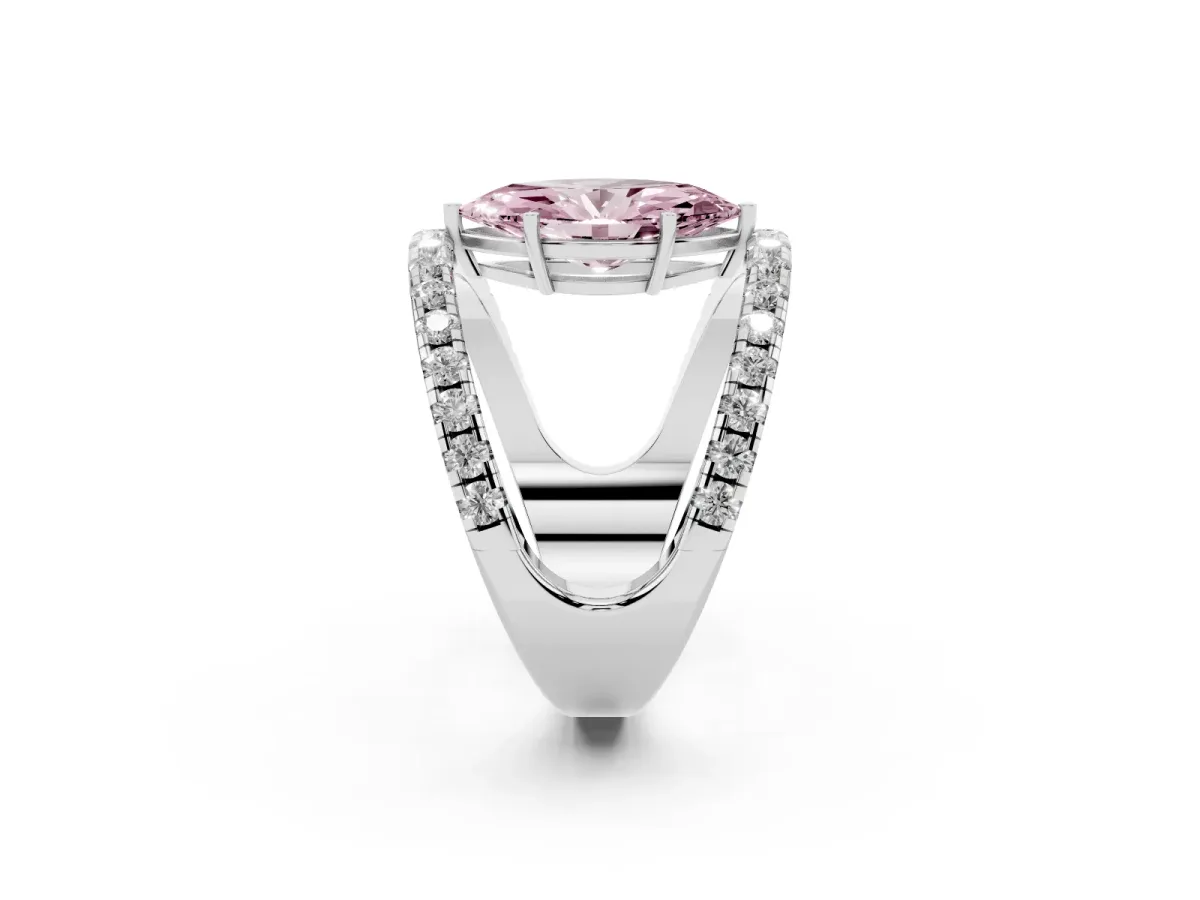 Fancy Pink Marquise Cut Solitaire Split Shank Pave Diamond Ring Silver