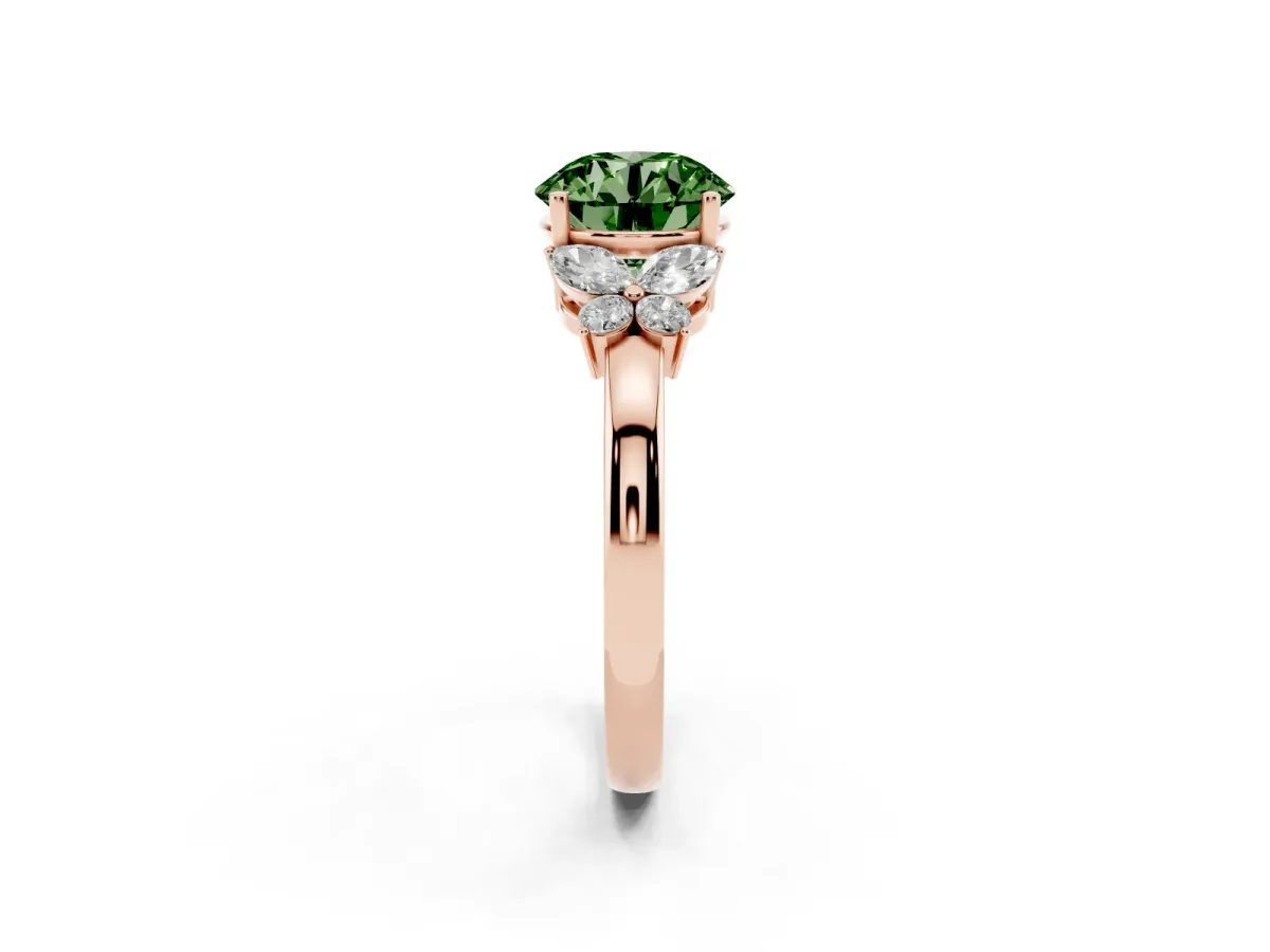 Fancy Green Round Cut Cut Solitaire Floral Diamond Ring with Four-Prong Setting Rose gold