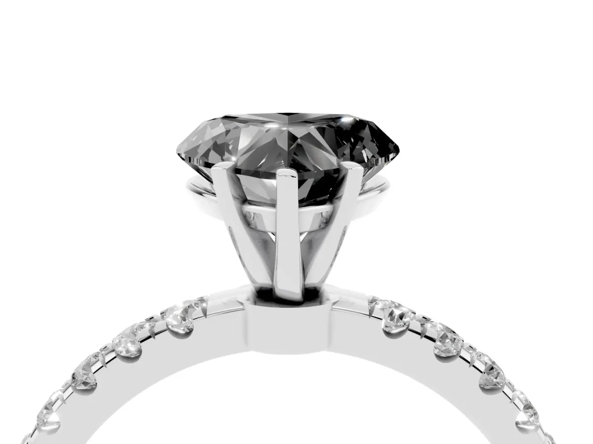 Fancy Black Heart Cut Diamond Solitaire Ring with Pavé Accents and Four-Prong Setting Platinum