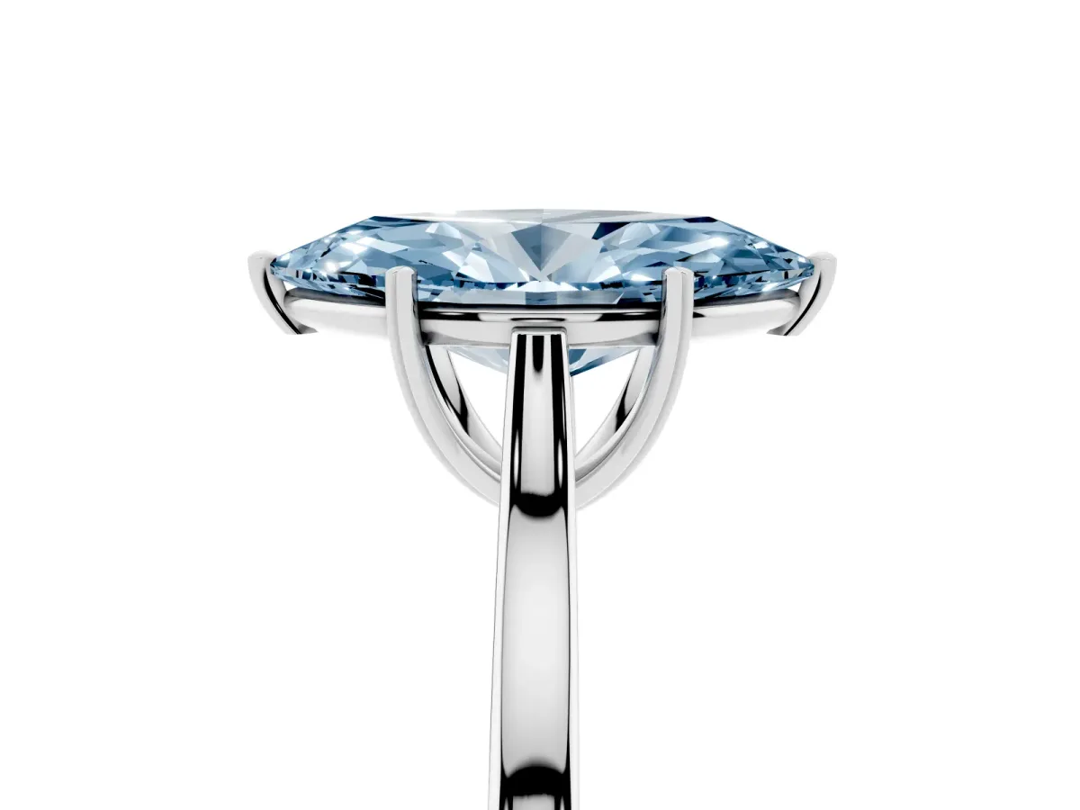 Fancy Blue Marquise Cut Solitaire Heart Prong Engagement Ring with Tapered Band Platinum