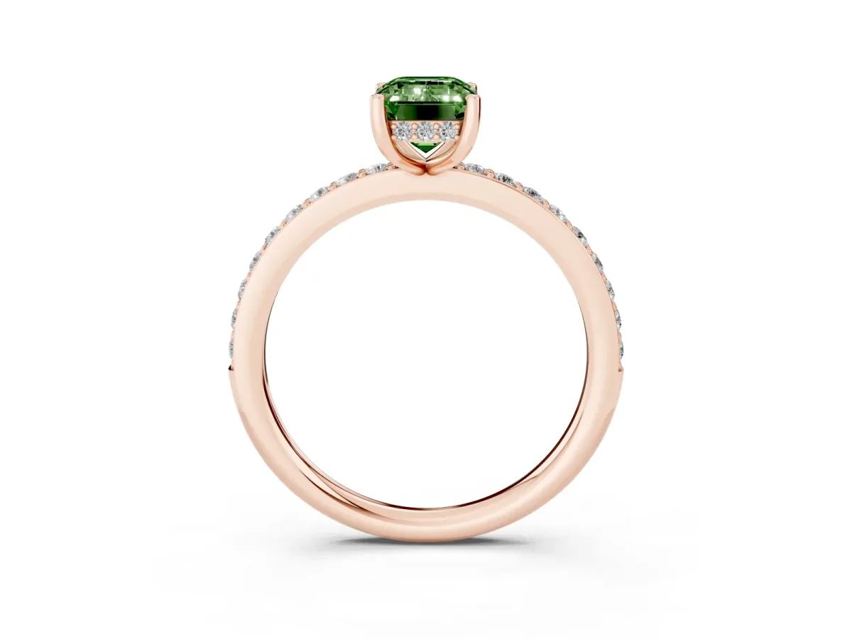 Fancy Green Emerald Cut Cut Diamond Pavé Band Ring with Four-Prong Setting Rose gold