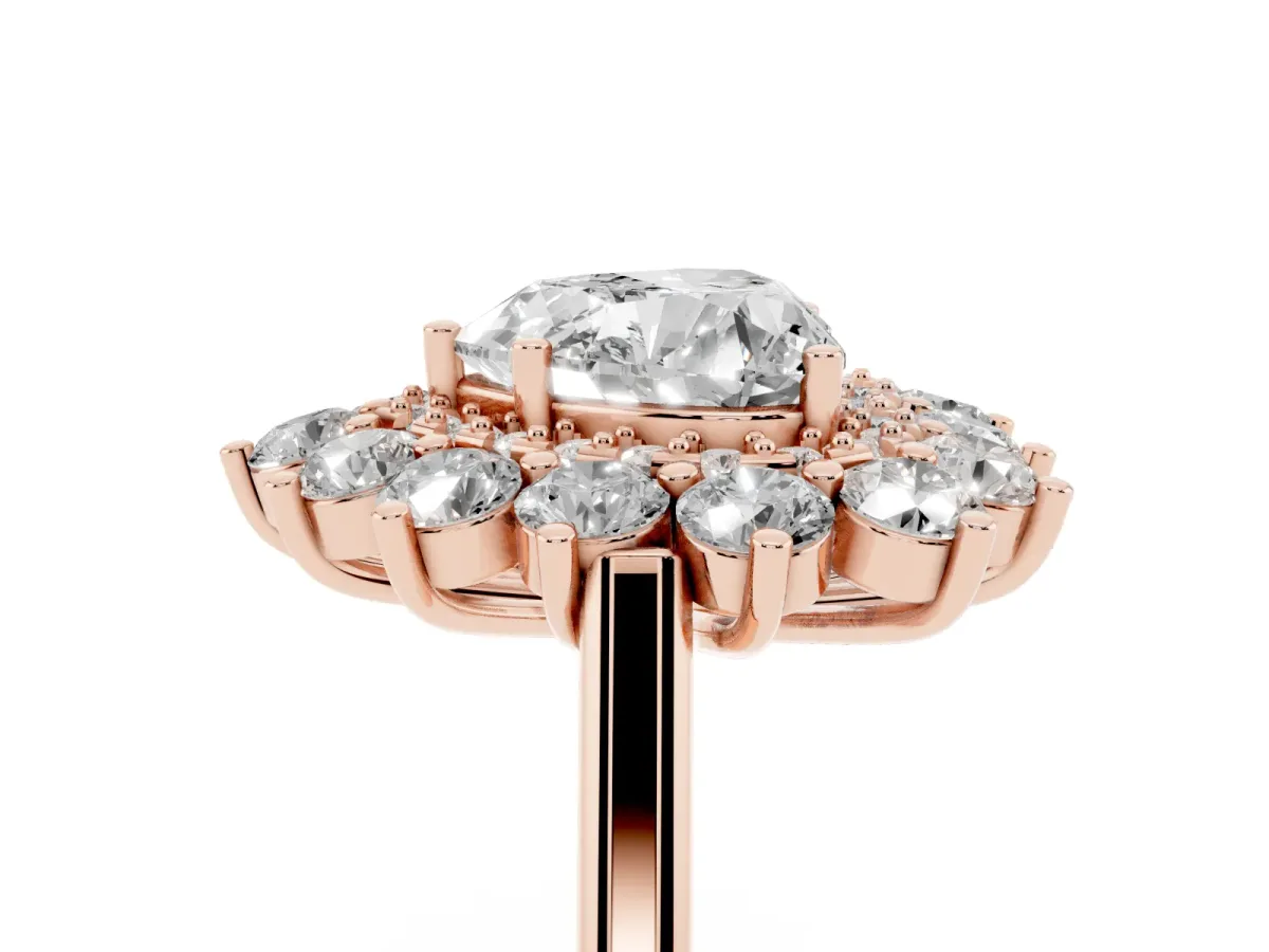 Heart Cut Diamond Floral Double Halo Engagement Ring with Prong Setting Rose gold