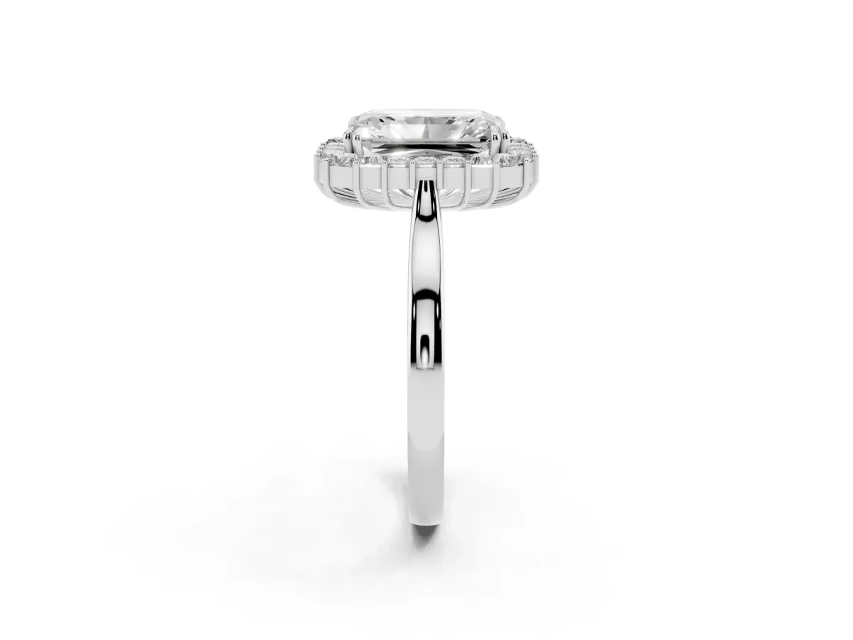 Radiant Diamond Baguette Halo Engagement Ring Silver