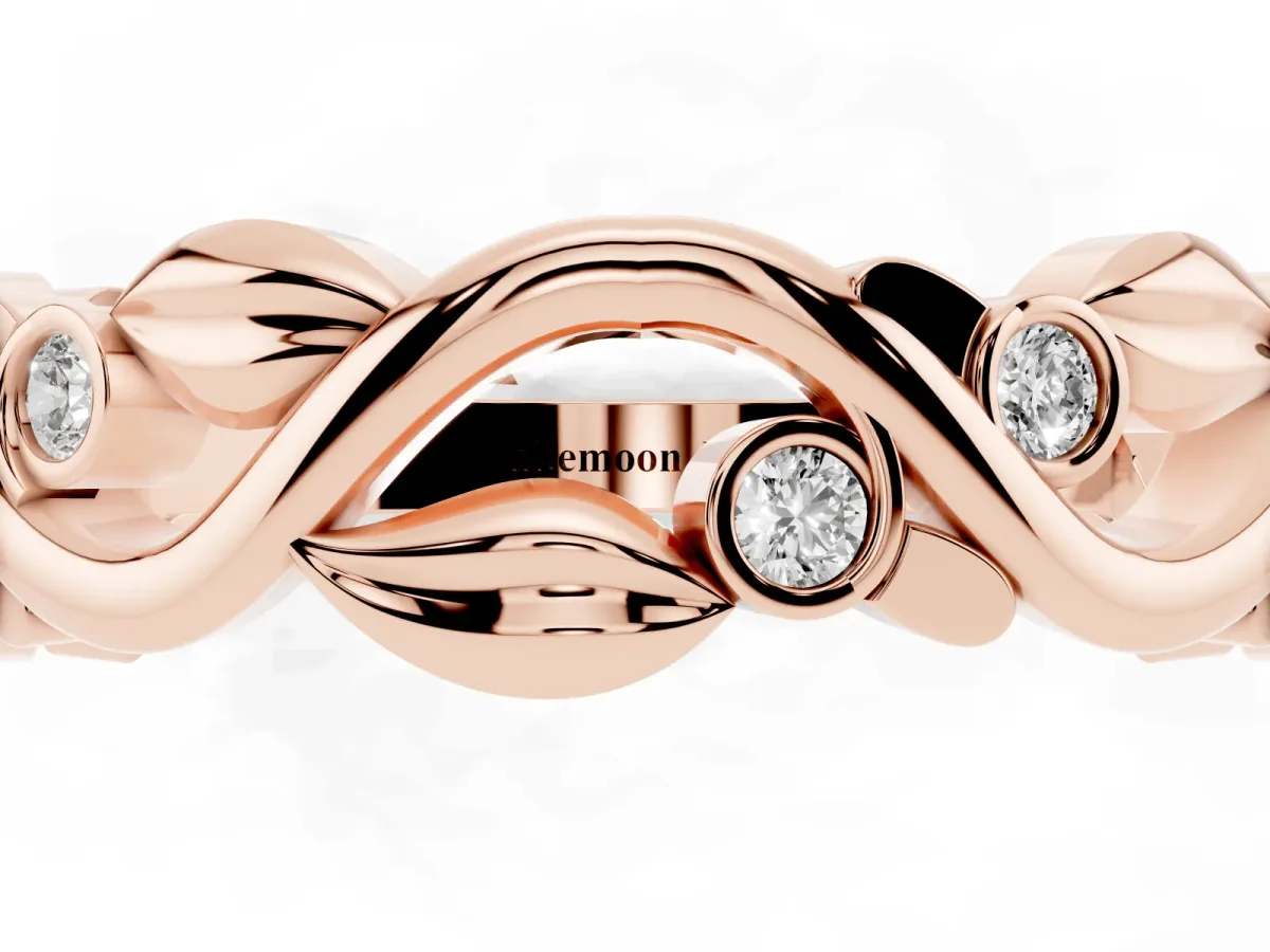 Round Diamond Leaf Eternity Band with Bezel Setting Rose gold