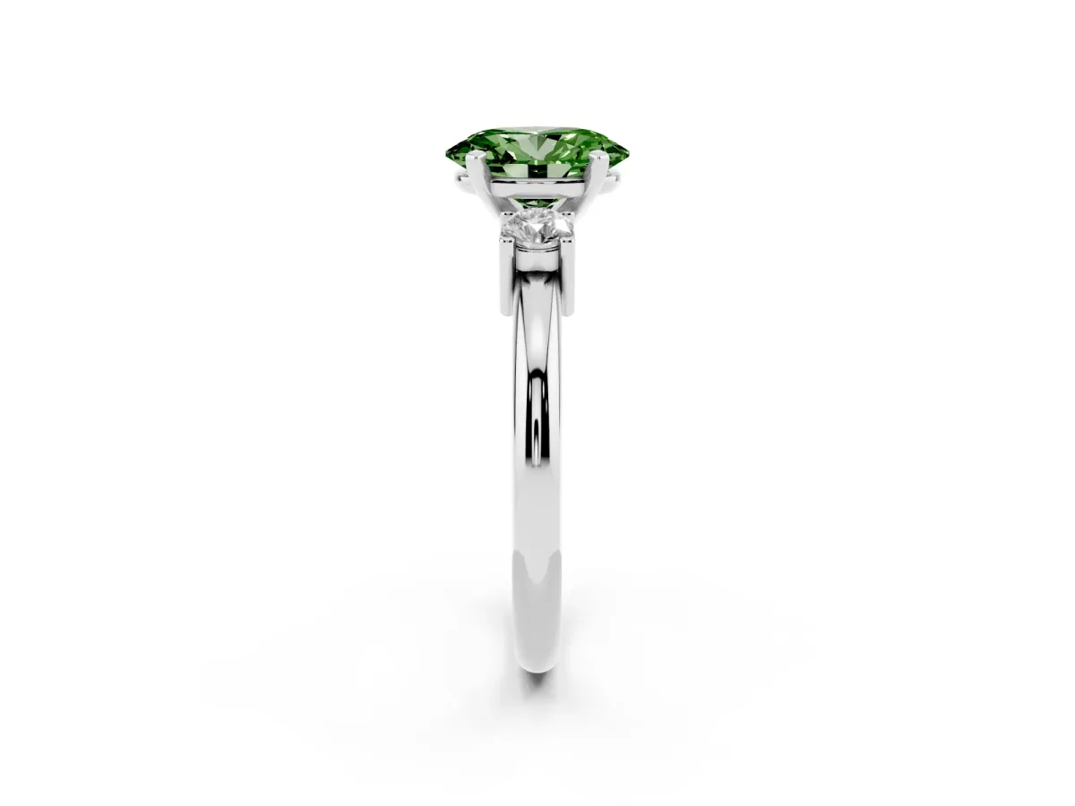 Fancy Green Three-Stone Oval Cut Cut Diamond Solitaire with Prong Setting and Classic Band Silver