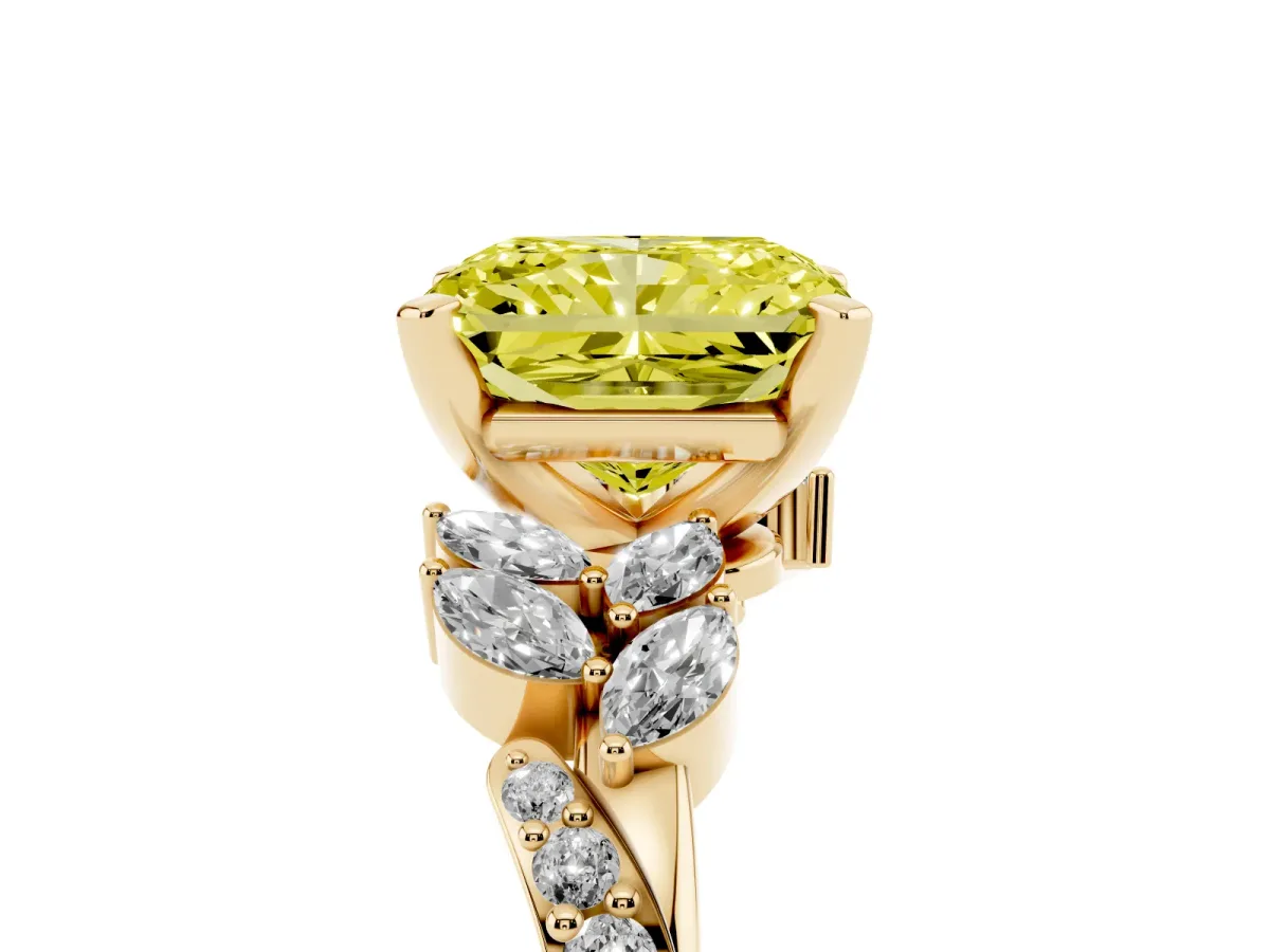 Fancy Yellow Radiant Cut Solitaire Marquise Twist Band with Six-Prong Setting Yellow gold