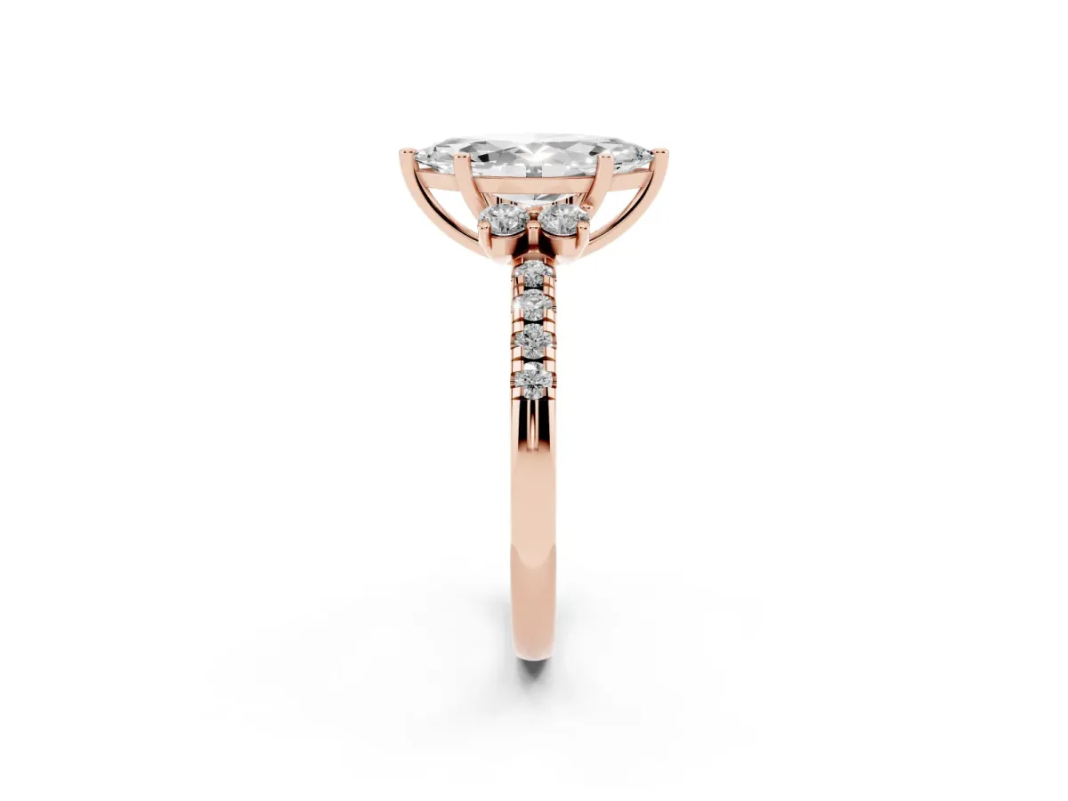 Marquise Cut Diamond Three-Stone Pave Band with Four-Prong Setting Rose gold