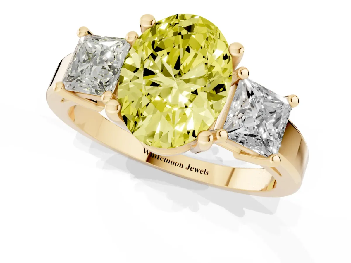 Fancy Yellow Three-Stone Oval Cut Cut Solitaire Ring with Prong Setting Yellow gold