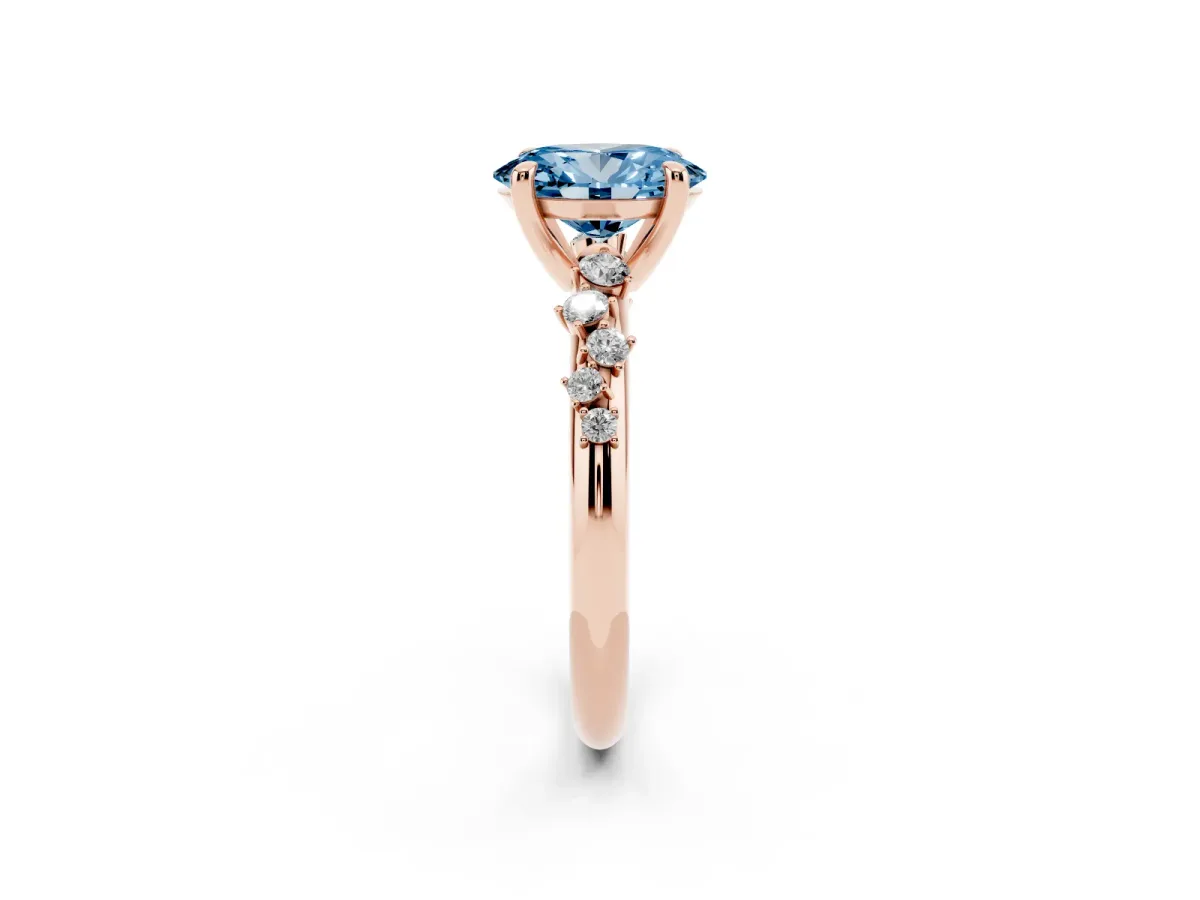 Fancy Blue Oval Cut Cut Diamond Vine Band with Four-Prong Setting Rose gold
