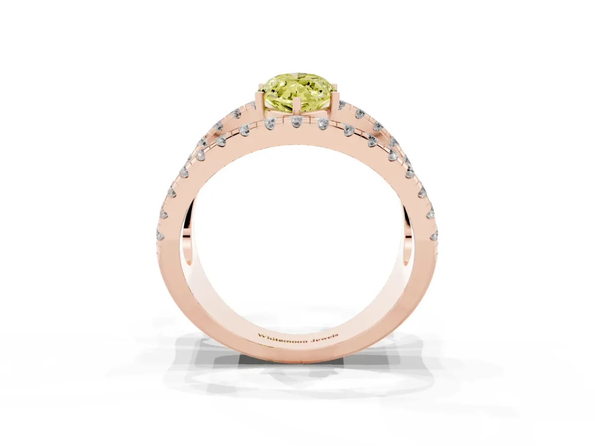 Fancy Yellow Marquise Cut Solitaire Split Shank Pave Diamond Ring Rose gold